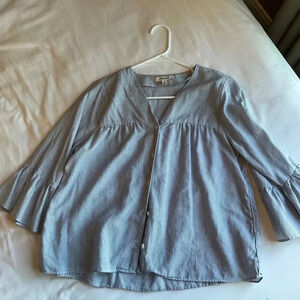 Madewell 100% Cotton Striped Bell-Sleeve Top in Blue Size XS